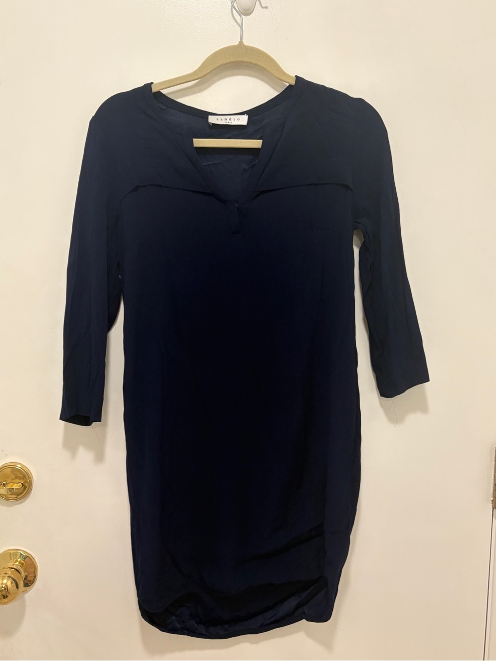 Sandro Navy Three-Quarter Sleeve Midi Dress